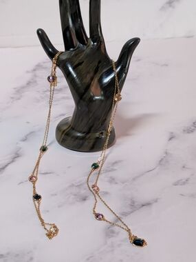 Kate Spade Multicolor Crystal Station Long Necklace Gold Tone 42"